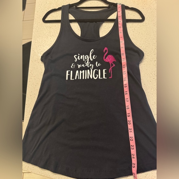 Adult Small ‘Single and Ready to Flamingle” Graphic Tank Top in Black - Picture 6 of 6